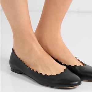 CHLOÉ Black Scalloped Ballet Flats Sz 38.5